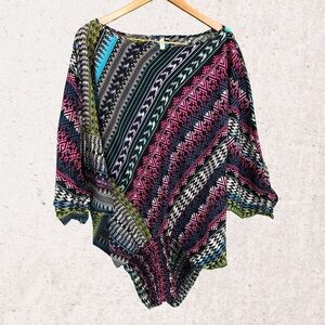 Elan Pink and Blue Asymmetrical Dolman Sleeve Blouse